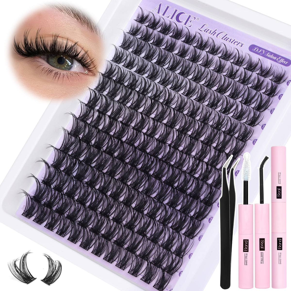 Side view of ALICE Lash Clusters Kit displaying individual lash clusters