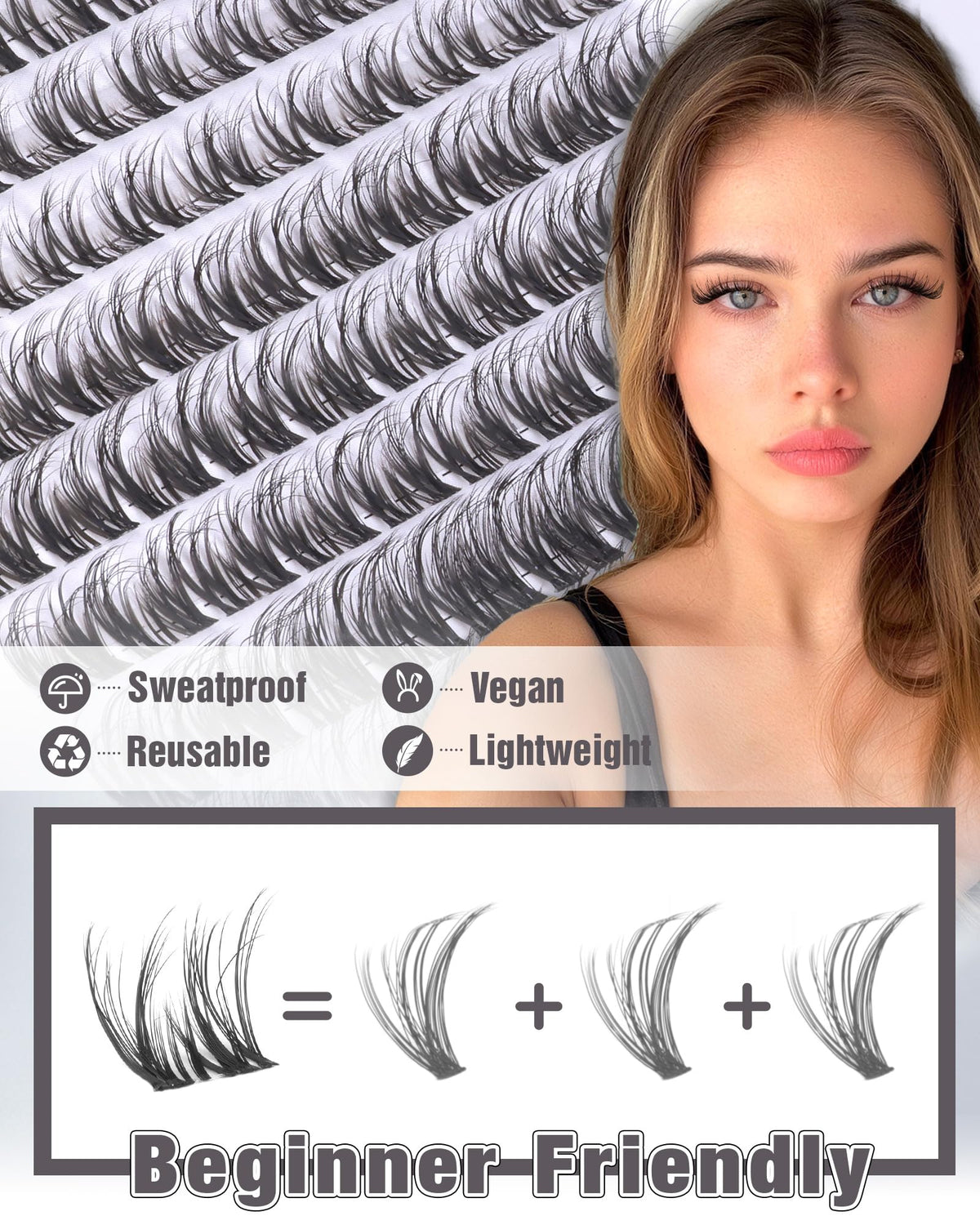 Side view of ALICE Spider Breeze Lash Clusters showcasing wispy design