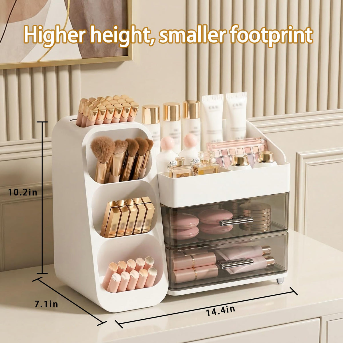 Side view of Asdbko Large Capacity Makeup Organizer
