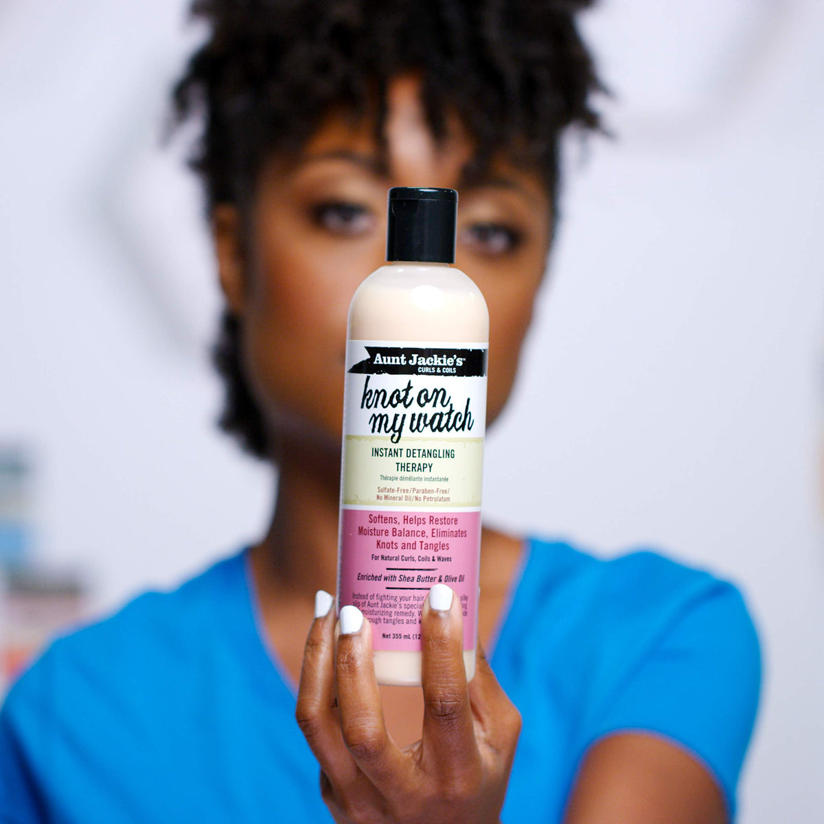 Side view of Aunt Jackie's Knot On My Watch Instant Detangling Therapy bottle
