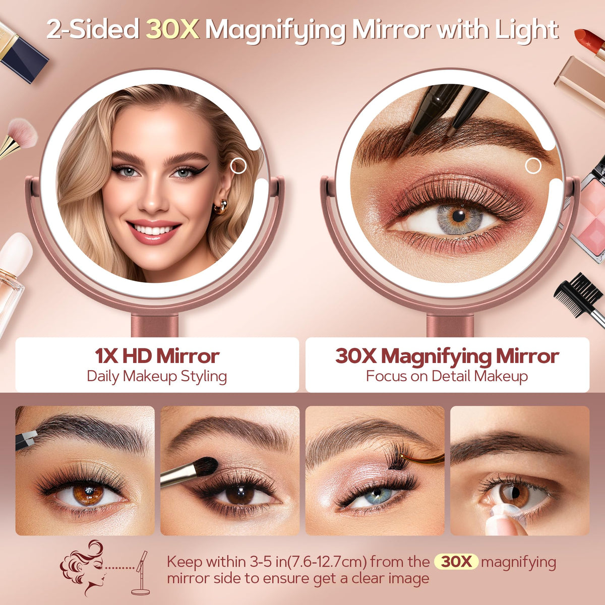Side view of B Beauty Planet Lighted Magnifying Mirror showing dual sides