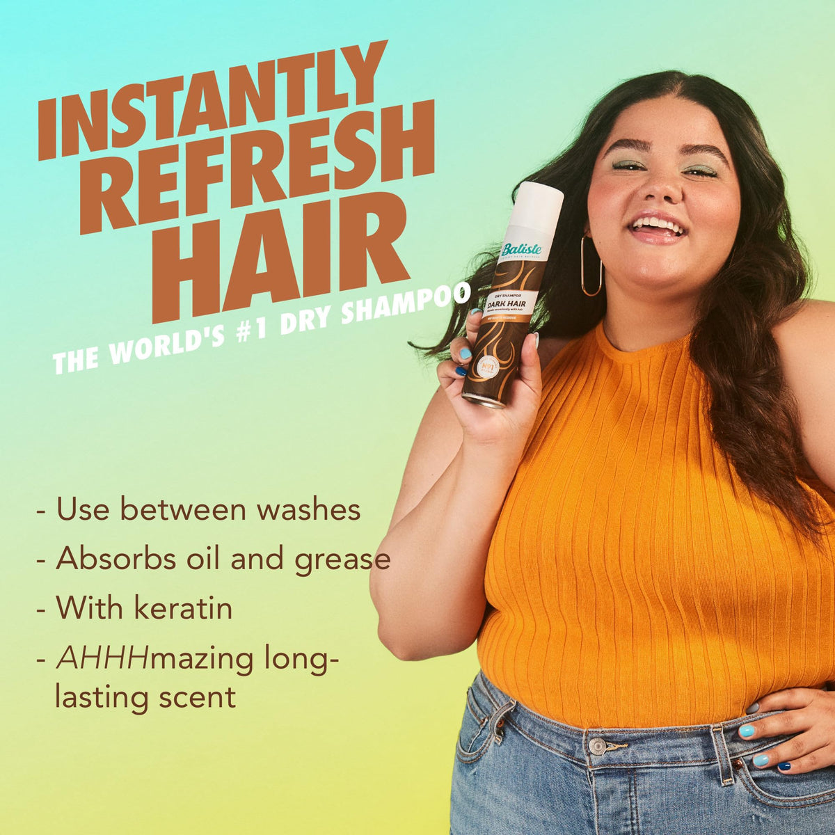 Side view of Batiste Dark Dry Shampoo bottle