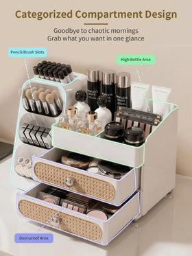 Side view of Booklov Large Makeup Organizer with drawers open