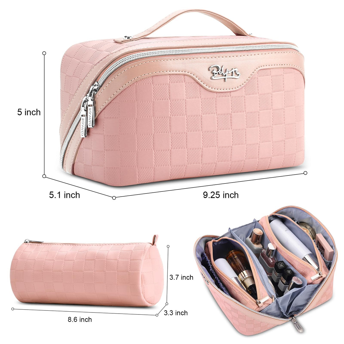 Side view of BOYATU Travel Makeup Bag Organizer with detachable pouches