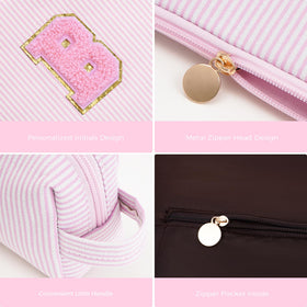 Side view of Btffitting pink makeup bag set