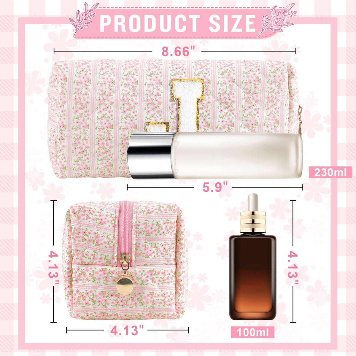 Side view of ChaoGreat pink floral cosmetic bag