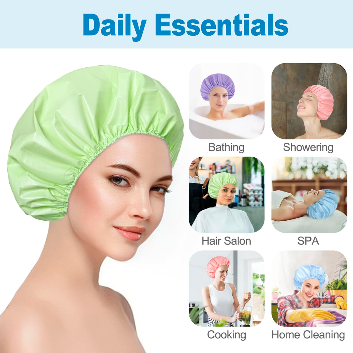 Side view of CHFONG shower cap highlighting waterproof material
