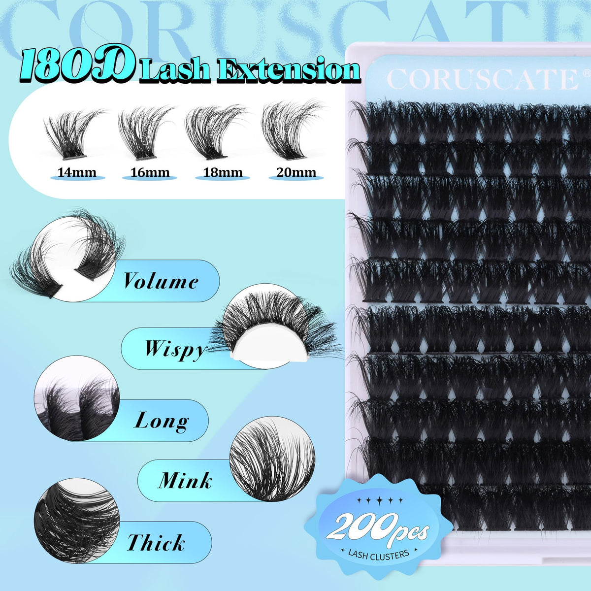 Side view of CORUSCATE Fluffy Lash Clusters with fluffy texture