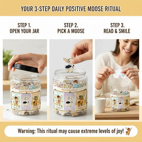 Side view of DEARMINE Positive Moose Jar with festive design