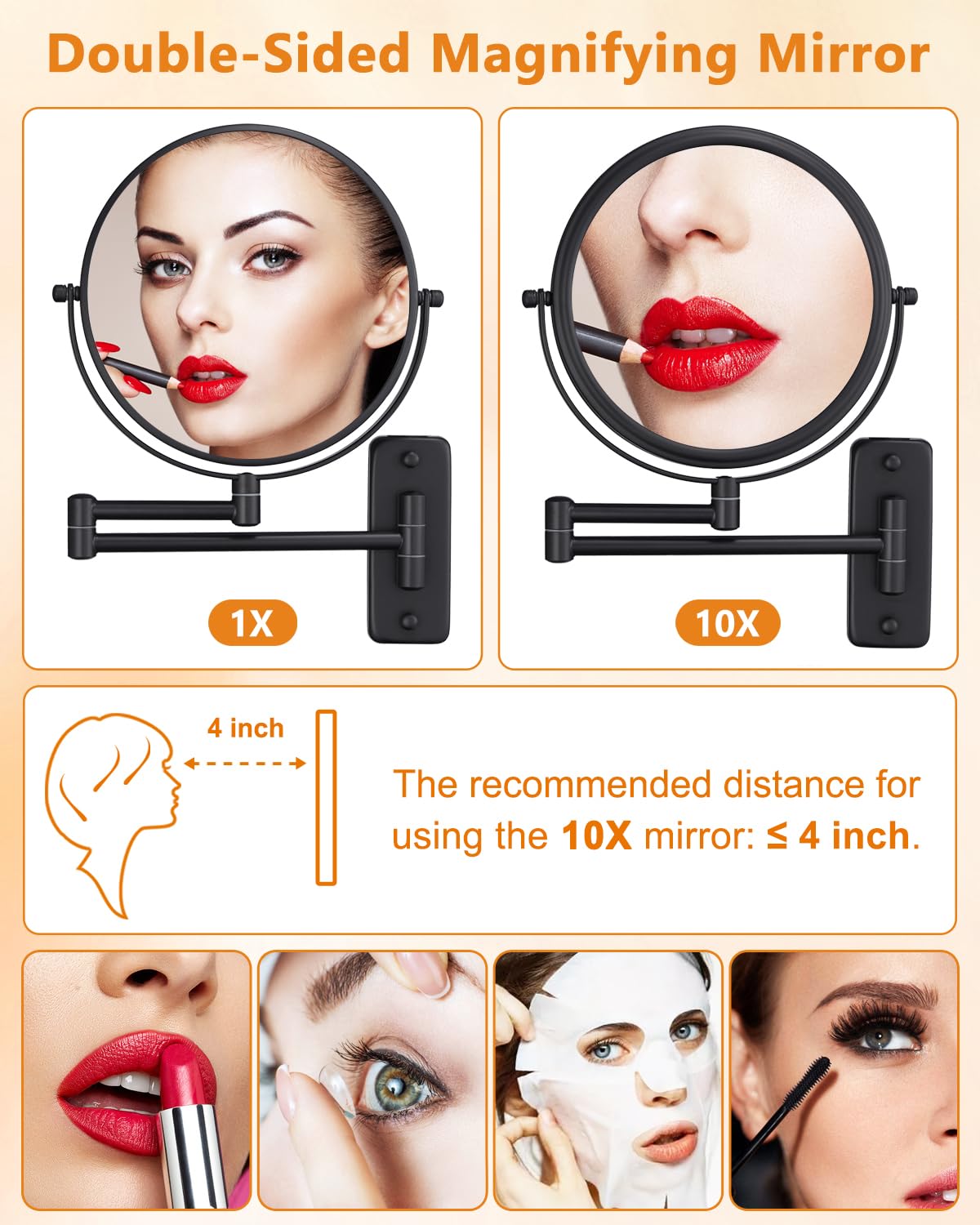 Side view of DECLUTTR Wall Mounted Makeup Mirror showing 360° swivel