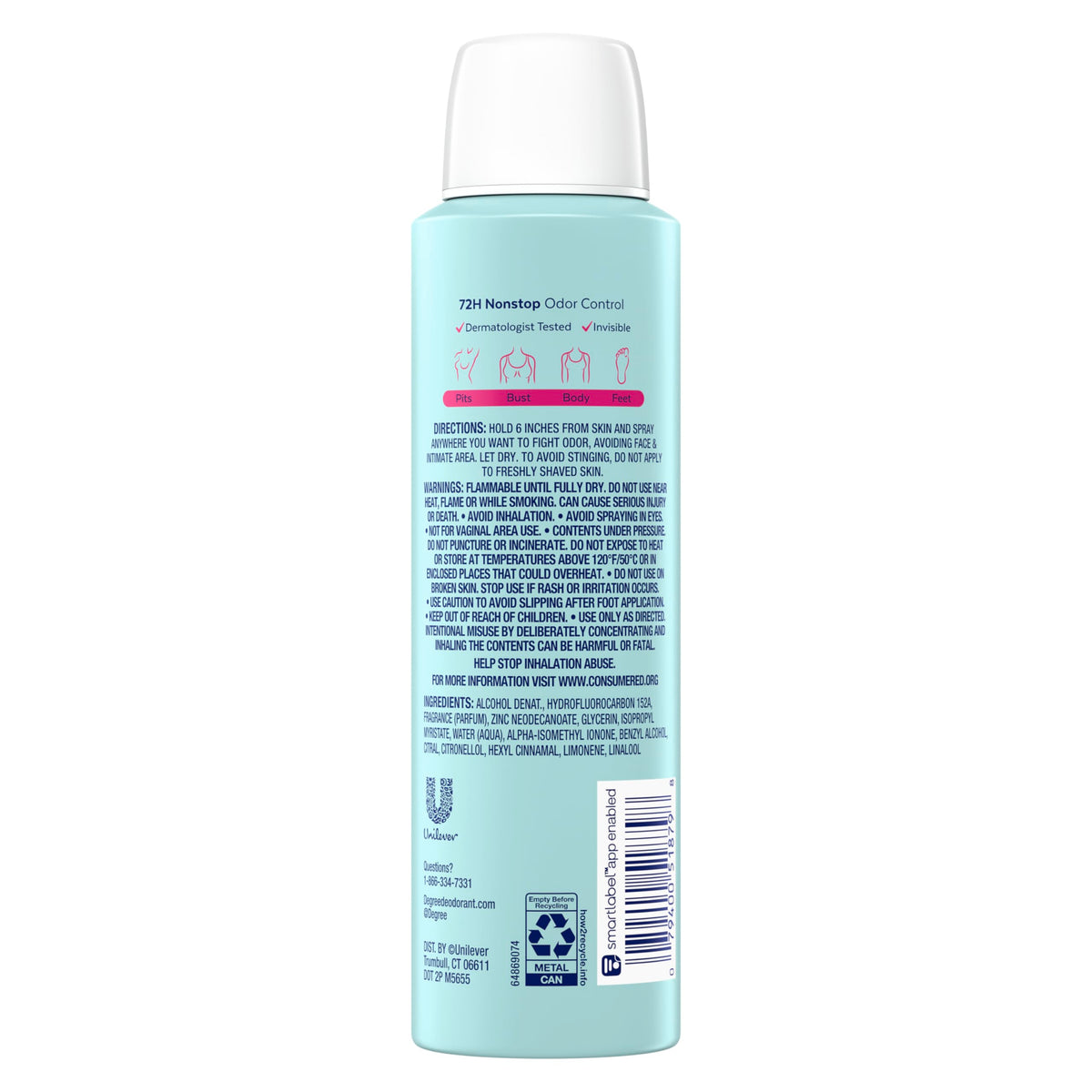 Side view of Degree Women Whole Body Deodorant Spray packaging