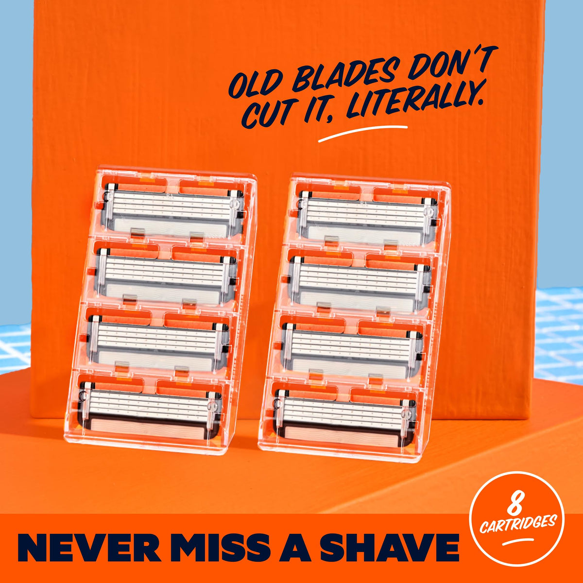 Side view of Dollar Shave Club 4 Blade Razor with lubricant strip