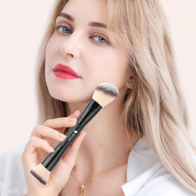 Side view of DUcare dual-ended makeup brush with ergonomic handle