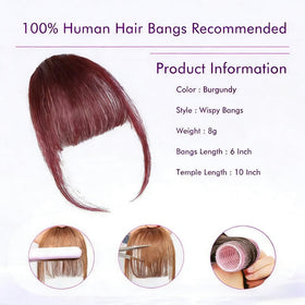 Side view of ELEFOCUS Clip in Bangs in burgundy