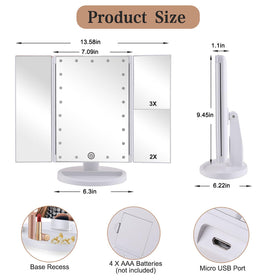 Side view of Flymiro Tri-fold Lighted Makeup Mirror showing 3X magnification