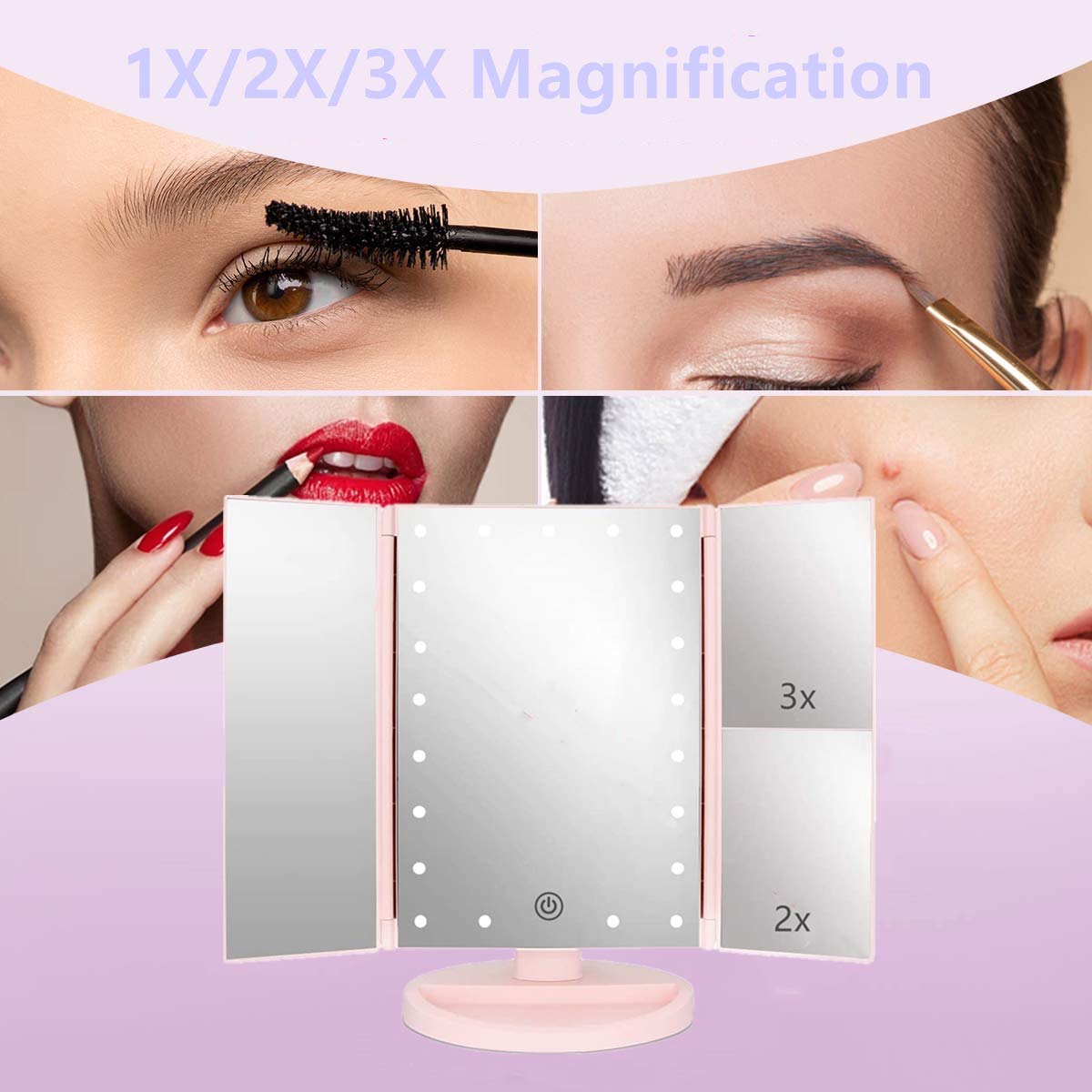 Side view of Flymiro Tri-fold Lighted Makeup Mirror showing magnification options