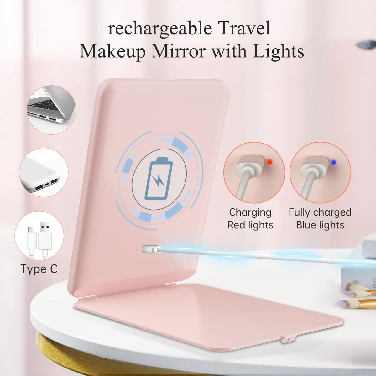 Side view of FUNTOUCH Travel Makeup Mirror showcasing its slim design