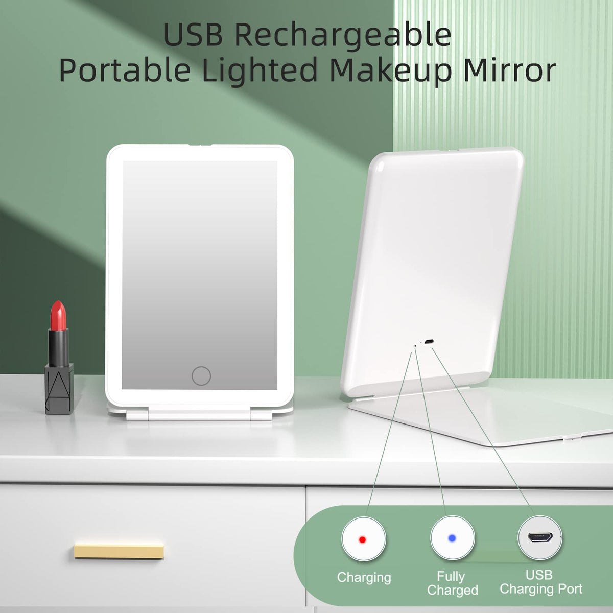 Side view of FUNTOUCH Travel Makeup Mirror showing compact design