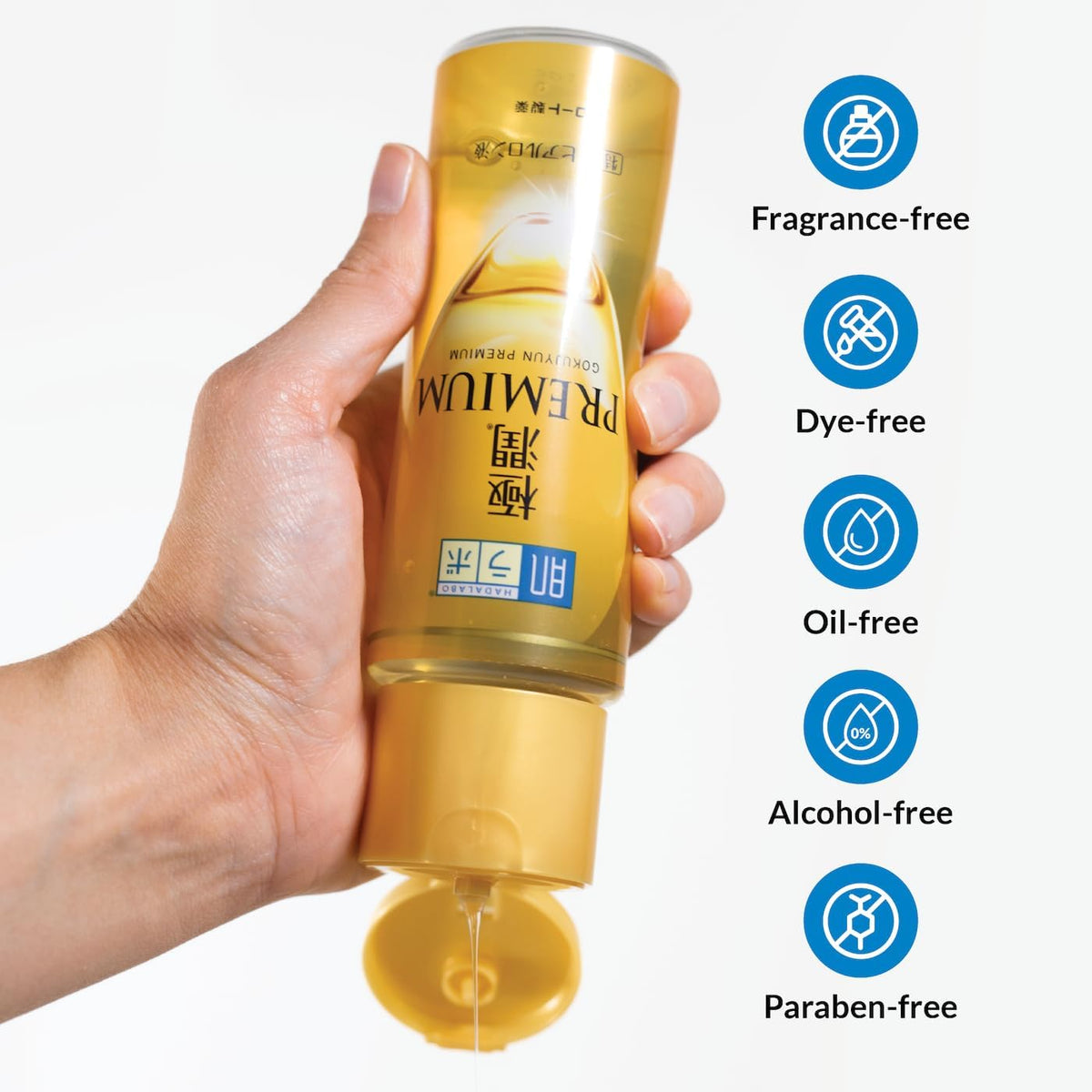 Side view of 極潤 Gokujun Premium Hyaluronic Acid Serum bottle