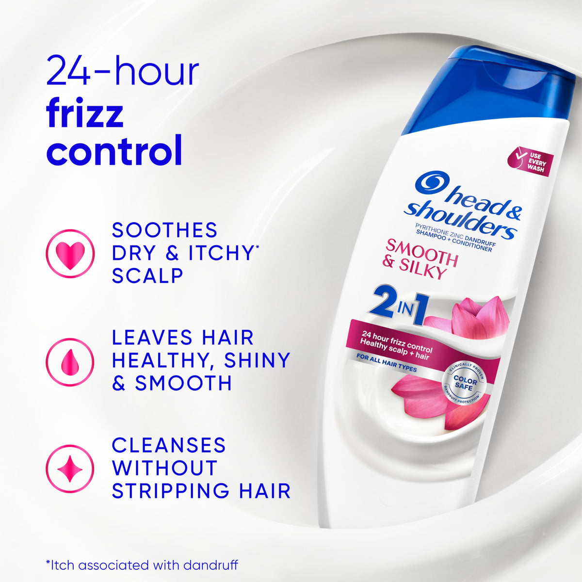 Side view of Head & Shoulders Smooth & Silky 2-in-1 Shampoo & Conditioner