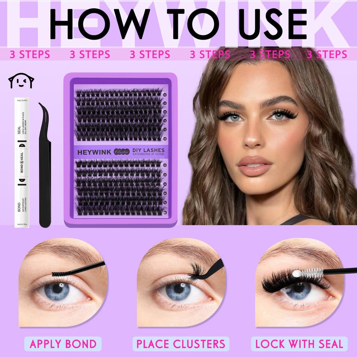 Side view of HEYWINK lash clusters showcasing their soft texture
