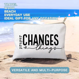 Side view of HubbgDesign Prayer Changes Things Makeup Bag