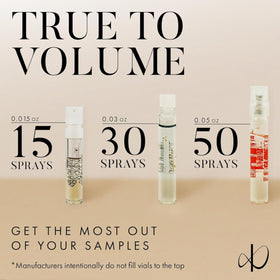 Side view of Infinite Scents perfume sampler vials arranged neatly