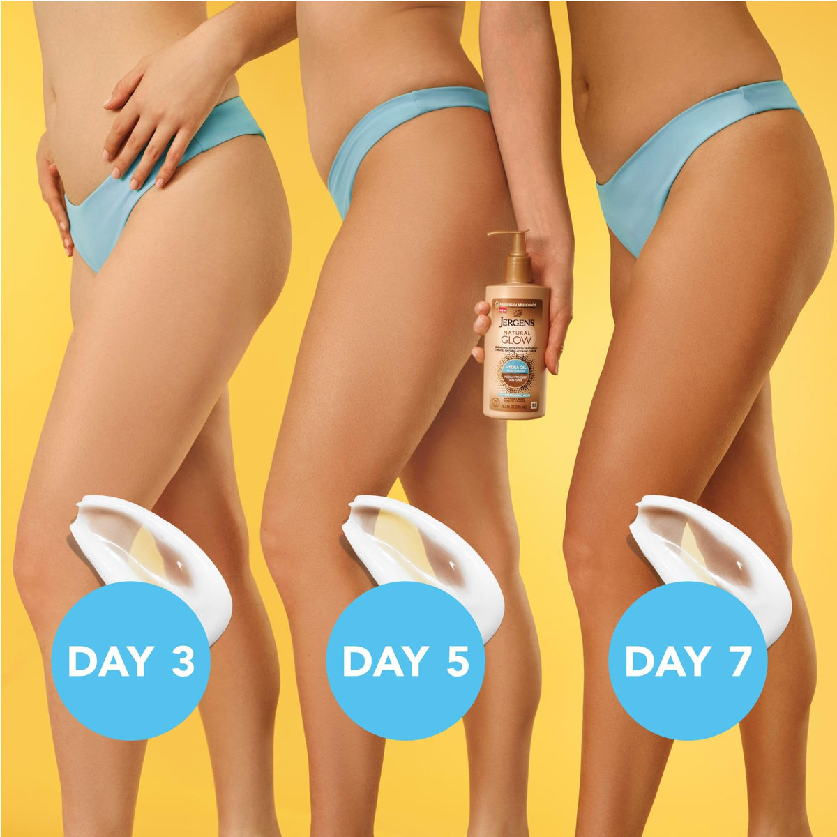 Side view of Jergens Natural Glow Hydra Gel Self Tanner bottle