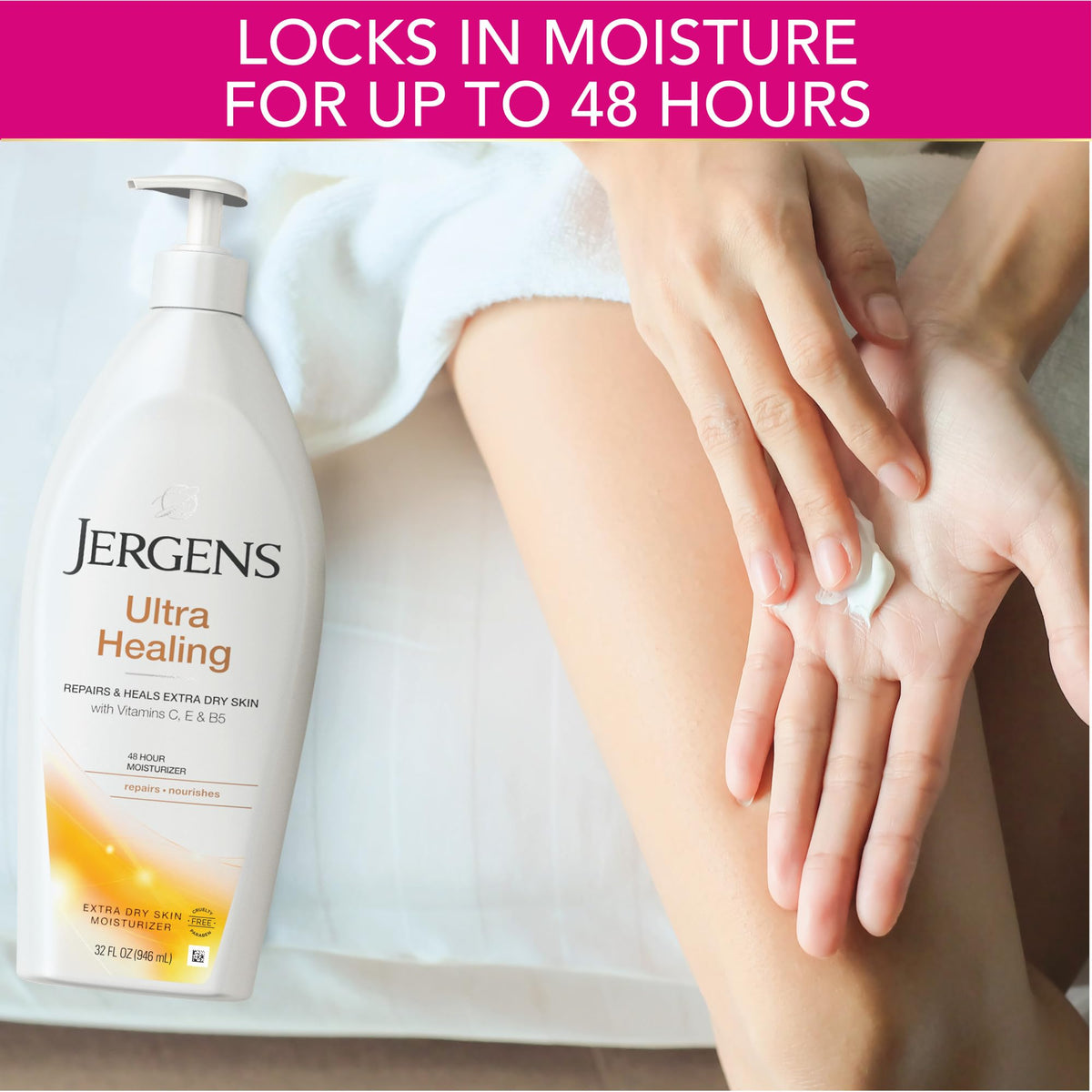 Side view of Jergens Ultra Healing Dry Skin Lotion 32 oz bottle