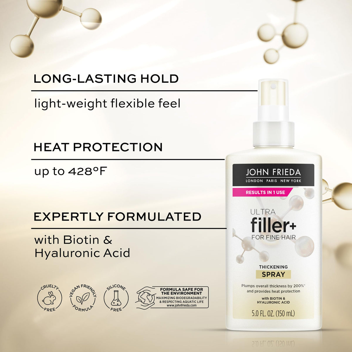 Side view of John Frieda ULTRAfiller+ Thickening Spray bottle