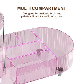 Side view of Jywantful 360 Rotating Makeup Organizer with beauty products