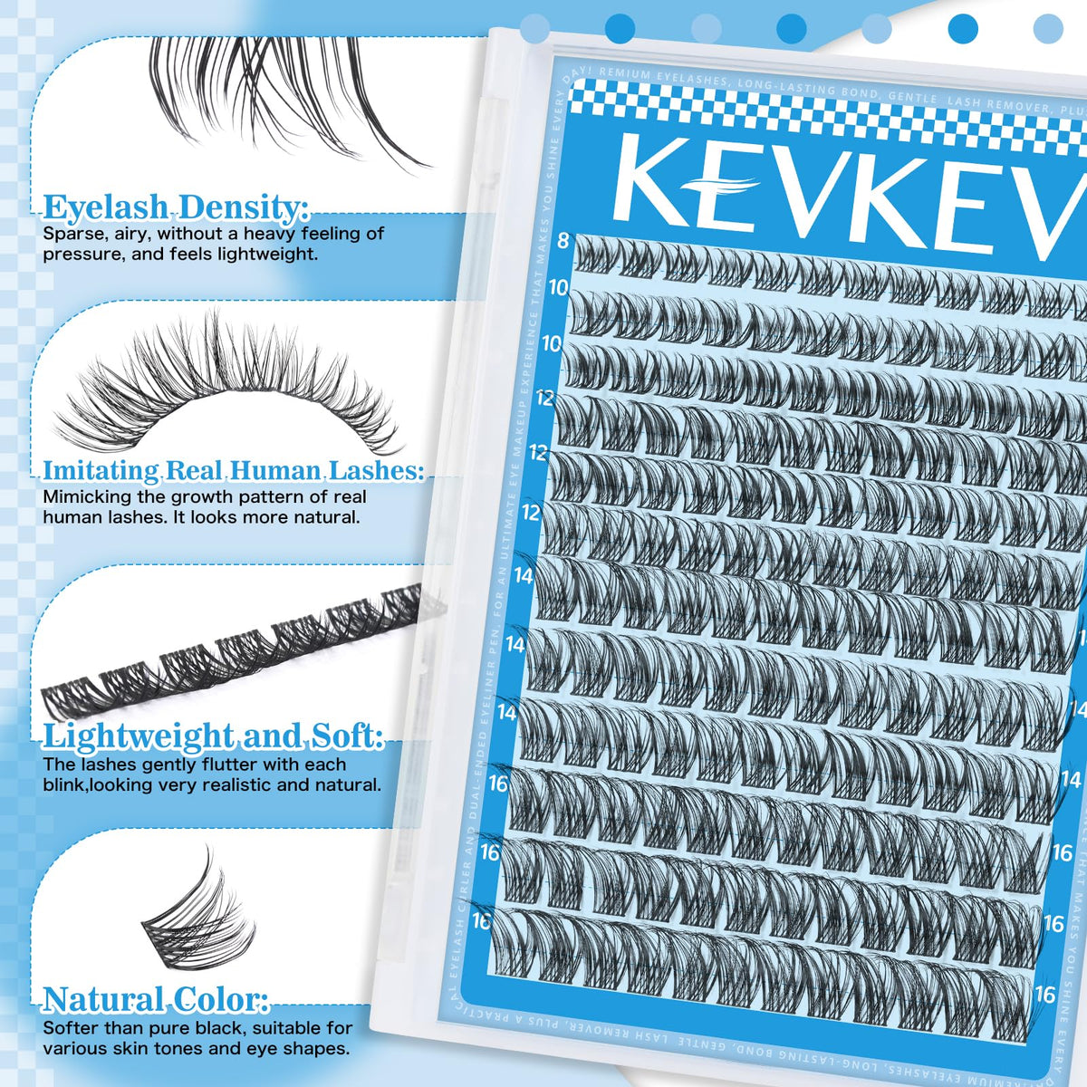 Side view of KevKev lash clusters demonstrating flexibility