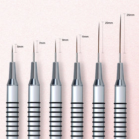 Side view of Komall Nail Art Brushes displaying metal handles