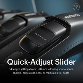 Side view of MANSCAPED The Beard Hedger PLUS showing travel lock feature