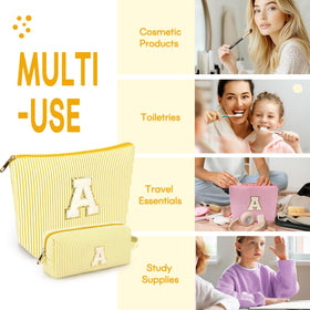 Side view of mibasies yellow cosmetic bag