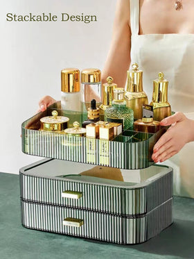 Side view of MIUOPUR Makeup Organizer with stacked drawers