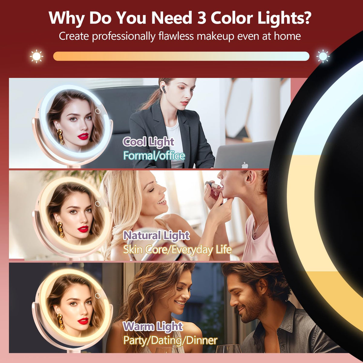 Side view of MIYADIVA dual-sided makeup mirror