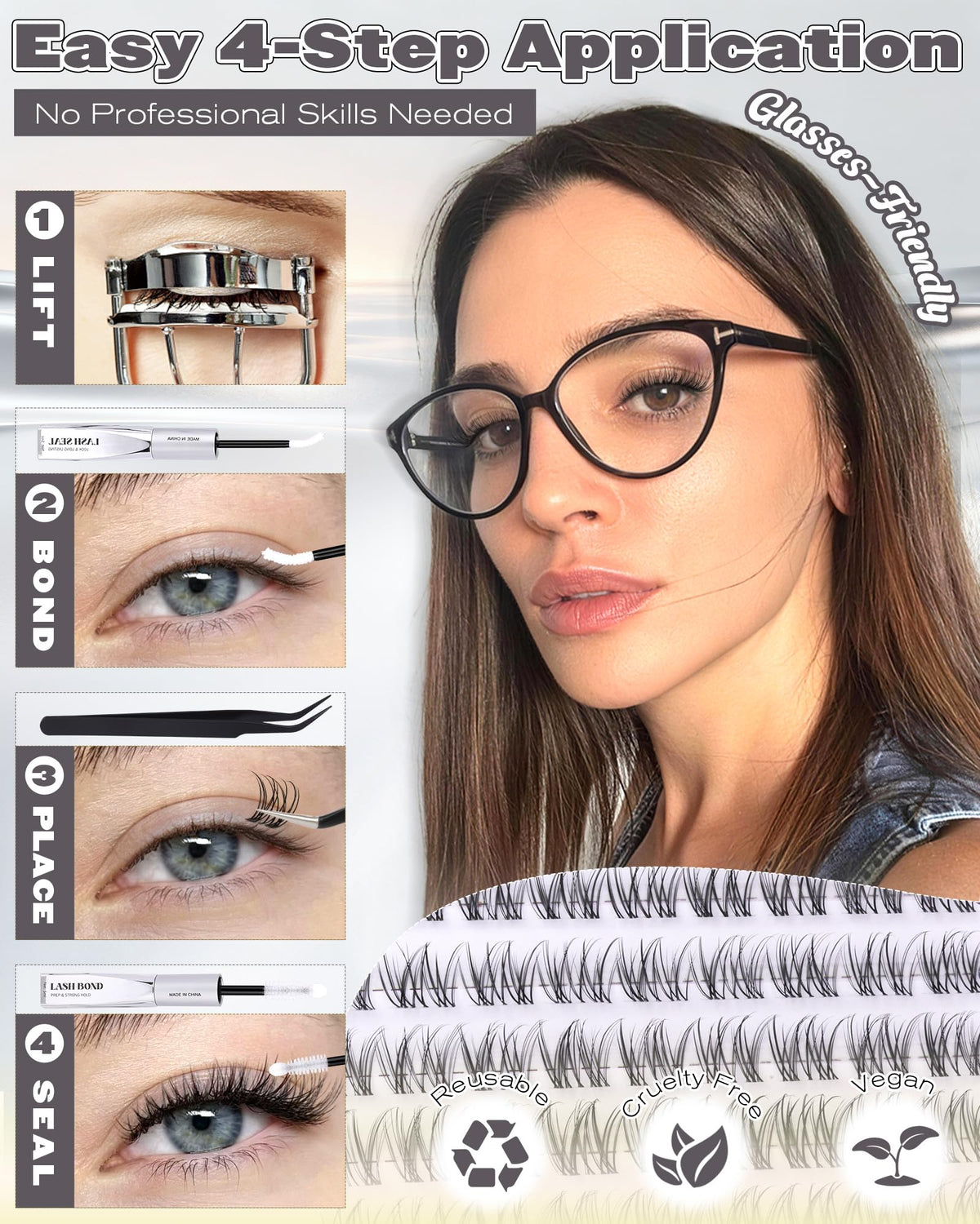 Side view of model with ALICE Short Lash Clusters applied