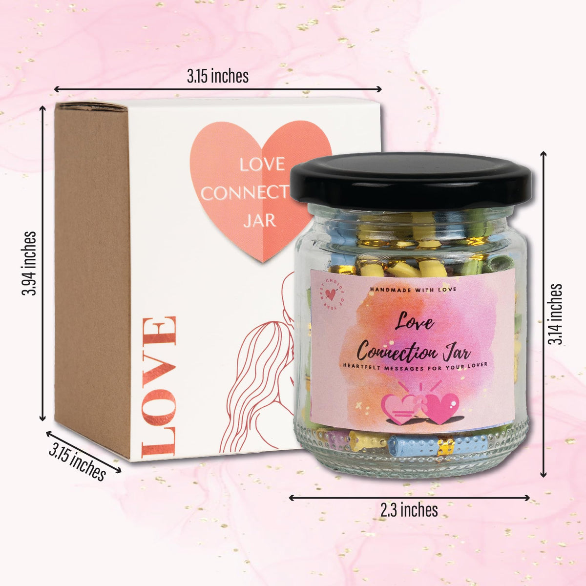 Side view of Musemory Love Notes Jar showing its contents