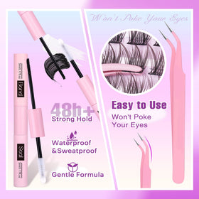 Side view of Newcally lash clusters showcasing natural tips
