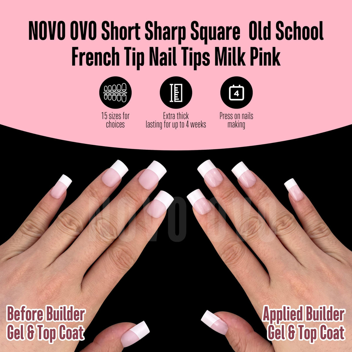 Side view of NOVO OVO French Short Square Nail Tips