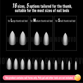 Side view of NOVO OVO Short Sharp Stiletto Nail Tips packaging