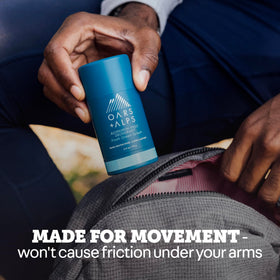 Side view of Oars + Alps Men's Deodorant with clear formula
