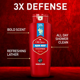 Side view of Old Spice Aqua Reef Body Wash bottle