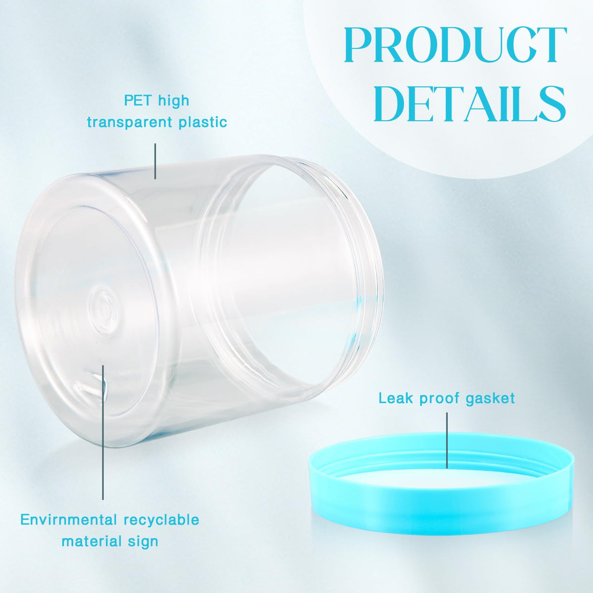 Side view of Patelai 16oz blue plastic jar
