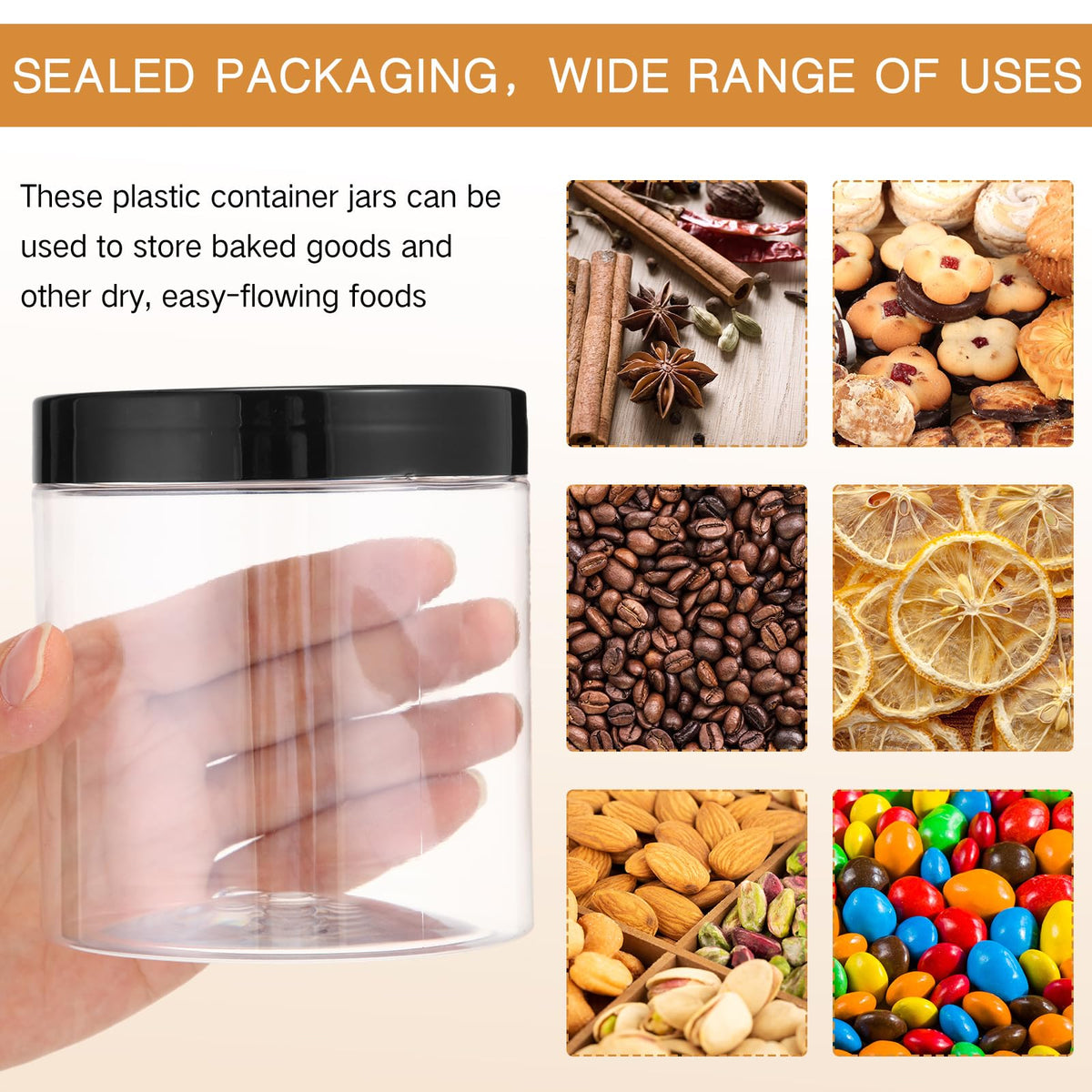 Side view of Patelai plastic jar with lid on