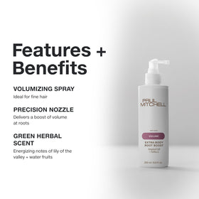 Side view of Paul Mitchell Extra-Body Root support Volumizing Spray