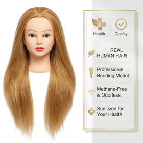 Side view of PlatolPro mannequin head with hair styling tools