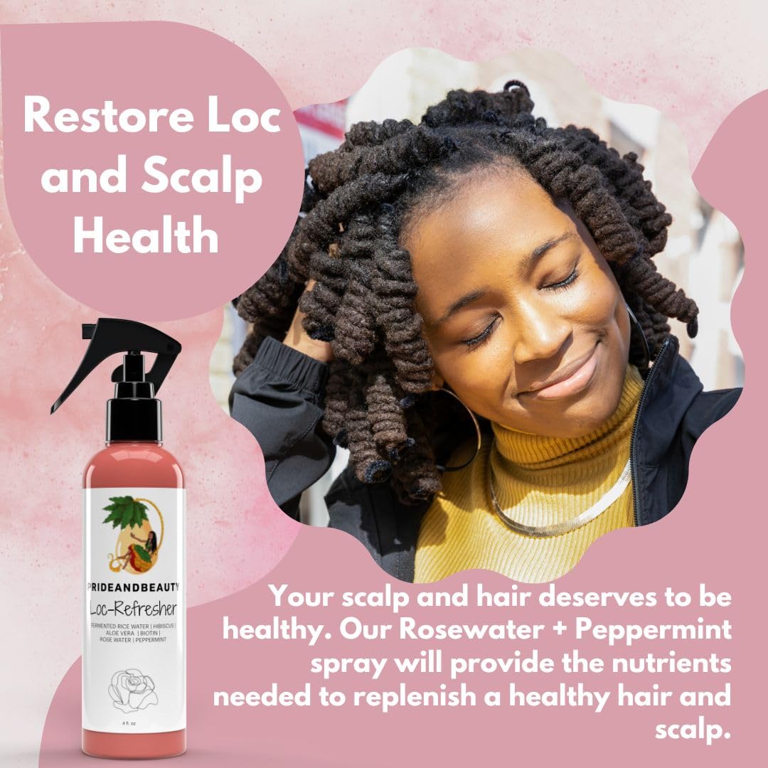 Side view of PRIDE AND BEAUTY HAIR + SKIN RESTORATION Rose Water & Peppermint Loc Spray 4 oz
