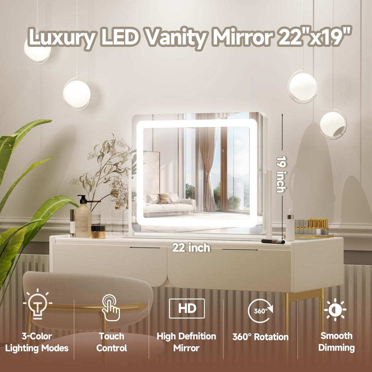 Side view of PRIMETEK Vanity Mirror with adjustable lighting